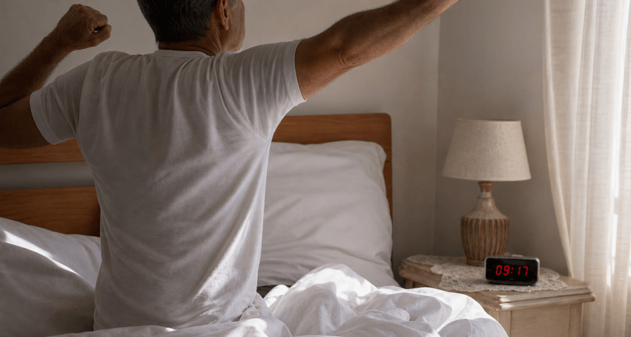 Man feeling relief in the morning